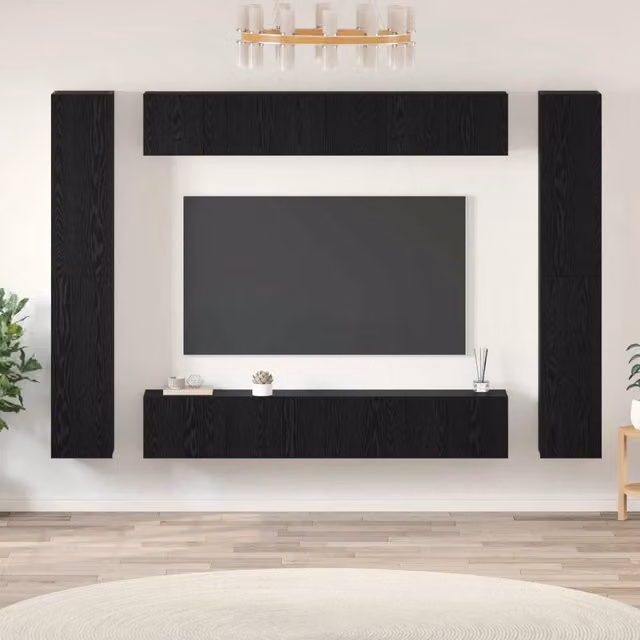 Set mobile TV 10 pz Rovere Nero Legno ingegnerizzato 3393151