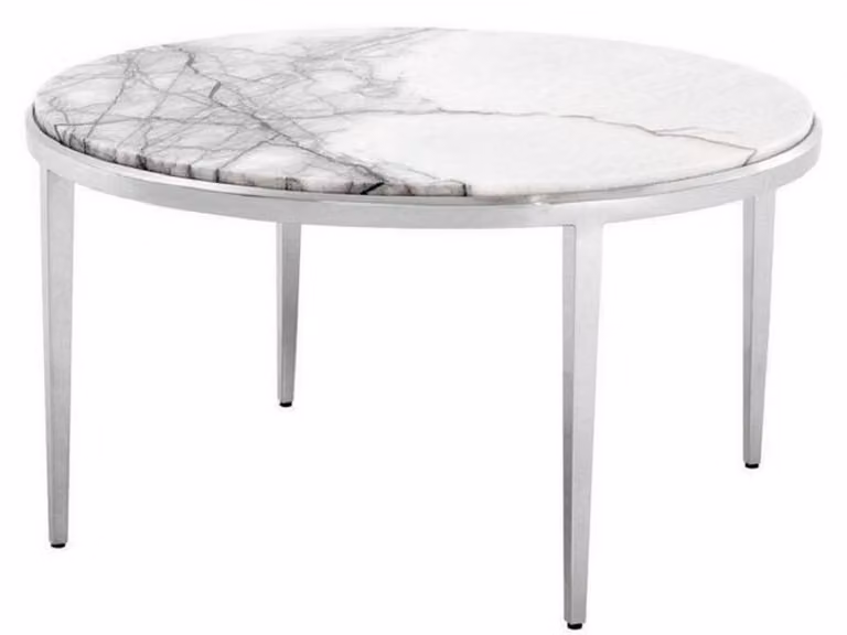 Tavolino Casa Padrino bianco / argento Ø 65 x h. 36 cm - Tavolino rotondo da salotto con piano in marmo