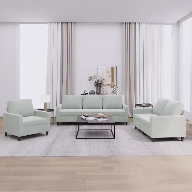 Set di divani 3 pezzi vidaXL in velluto grigio con cuscini per soggiorno moderno