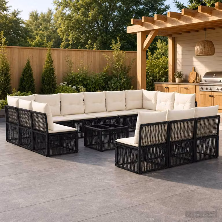 Maison Exclusive - Set da giardino composto da 14 pezzi, divano in rattan sintetico nero