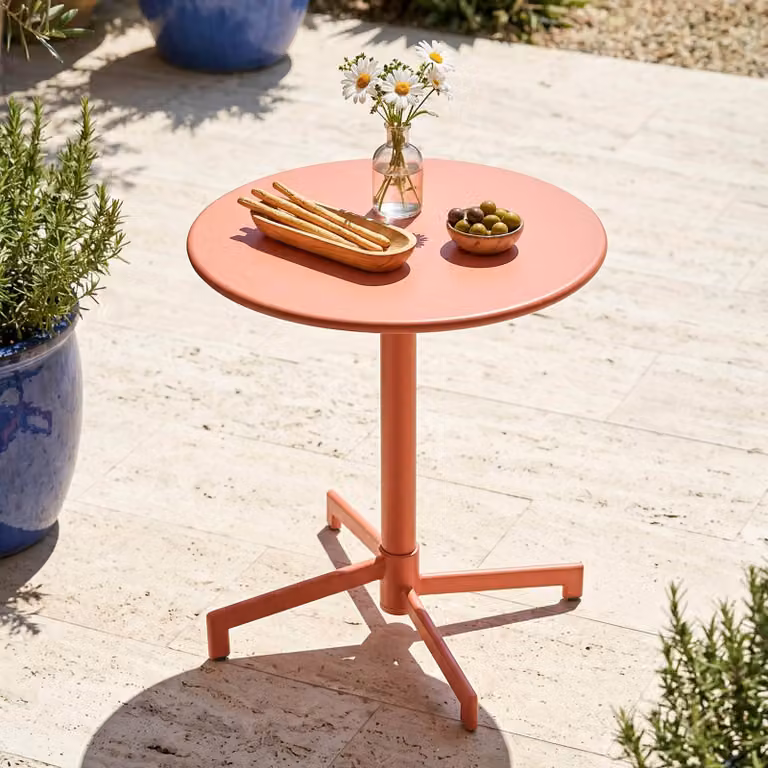 Tavolo da giardino bistrot rotondo con piano pieghevole avorio - Oviala Palavas