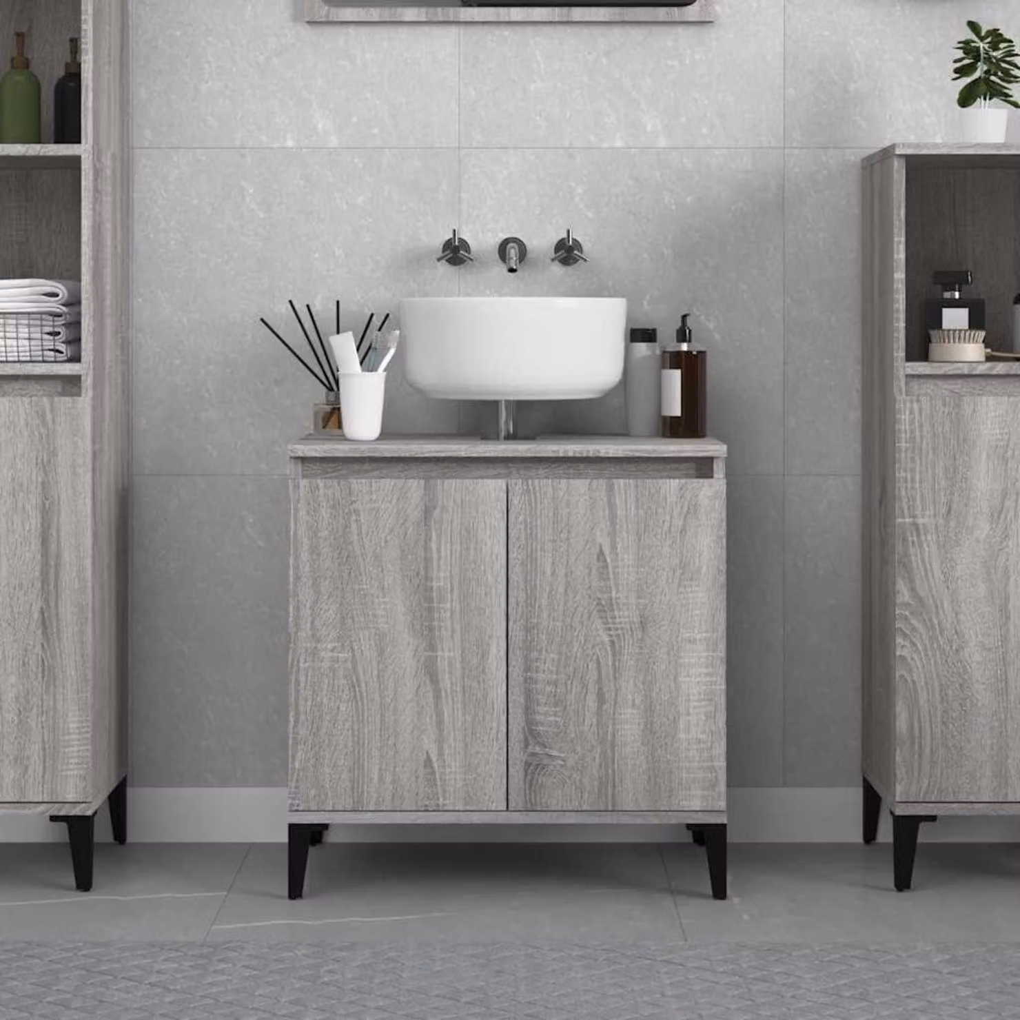 Mobile sottolavello effetto legno noce, 58x33x60 cm, colore grigio Sonoma