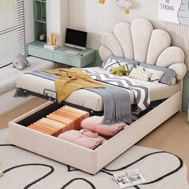Letto imbottito 90x200 beige - Xylo - Struttura sollevabile