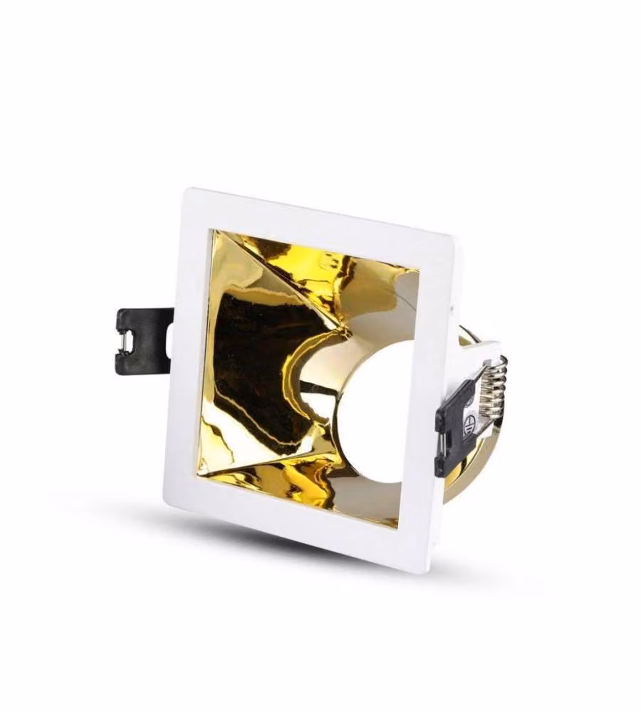 Portafaretto LED da Incasso GU10 Quadrato Colore Bianco con Supporto Inclinato Oro