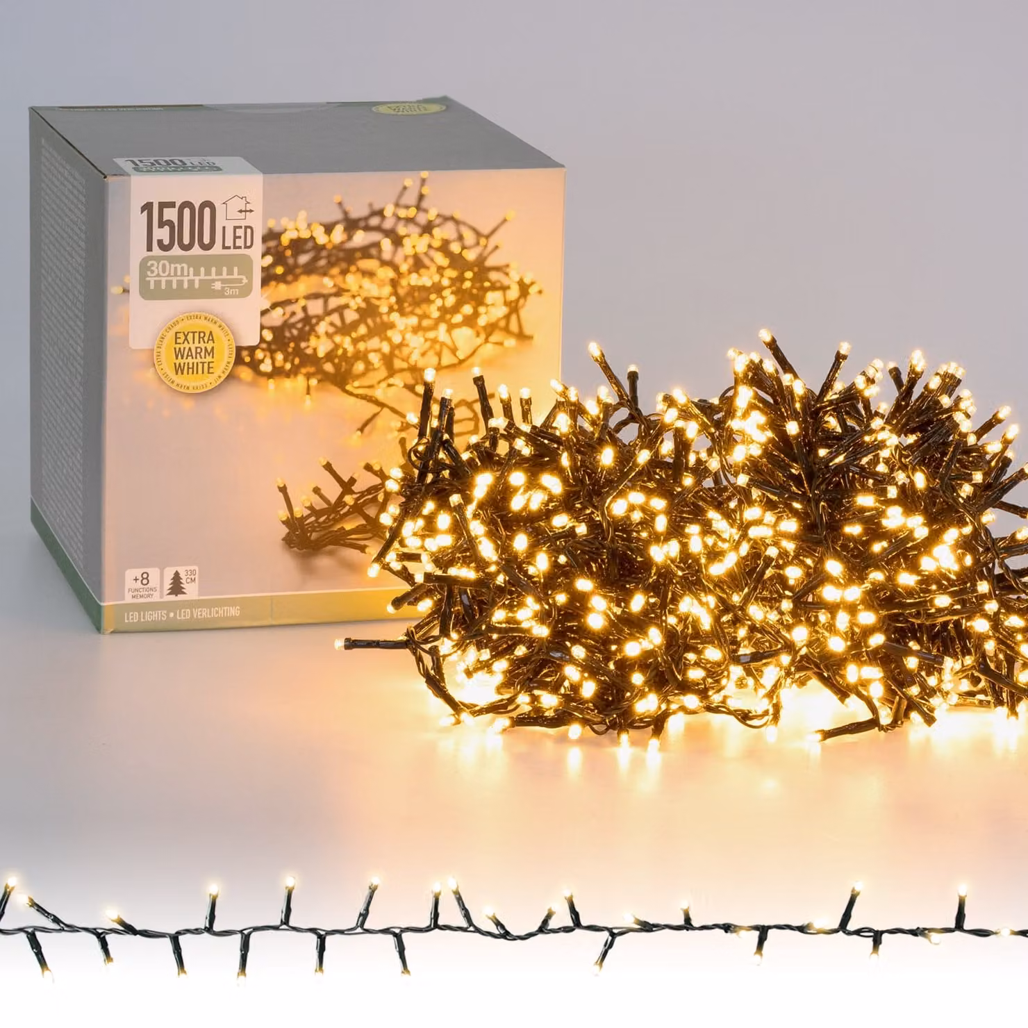 Catena luminosa a grappolo di LED, 1500 LED, ambra, 230V~, IP44, 33 m
