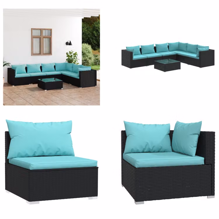 vidaXL set salotto da giardino 7 pezzi con cuscini in poly rattan nero - set salotto da giardino - set salotto da giardino - set salotto da patio - set divano da giardino