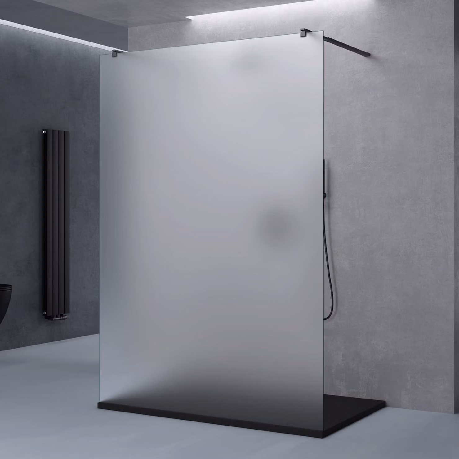 doporro Box Doccia Walk-In 100x200cm, Parete Doccia Anticalcare in Vetro Smerigliato 10mm con Bracci Sostegni Telescopici in Acciaio MMBR3 Nero