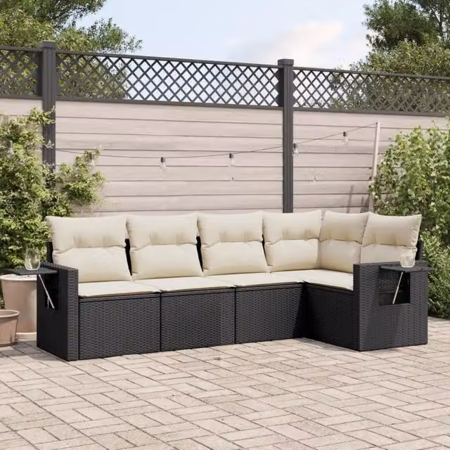 Set Divani da Giardino 5 pz con Cuscini in Polyrattan Nero 3252463