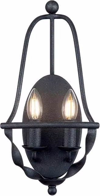 Applique Industriale Quoizel Bradbury in Metallo Grigio e Nero con 2 Luci E14 e Vetro Trasparente