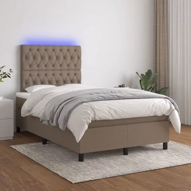 Letto moderno vidaXL con materasso a molle pocket e illuminazione LED beige L 120 cm x P 200 cm x H 128 cm – 1