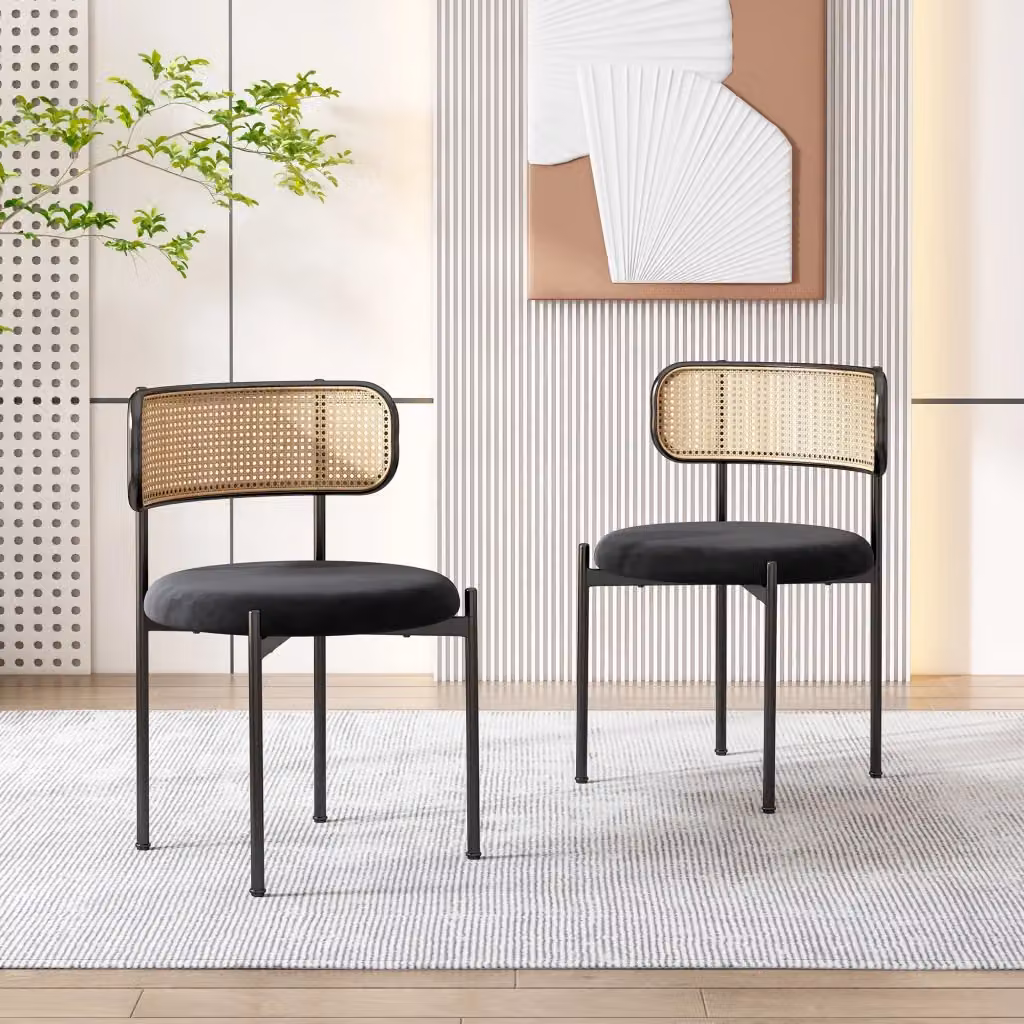 Set di 2 sedie da pranzo Zephmum in velluto nero con gambe in metallo – 2