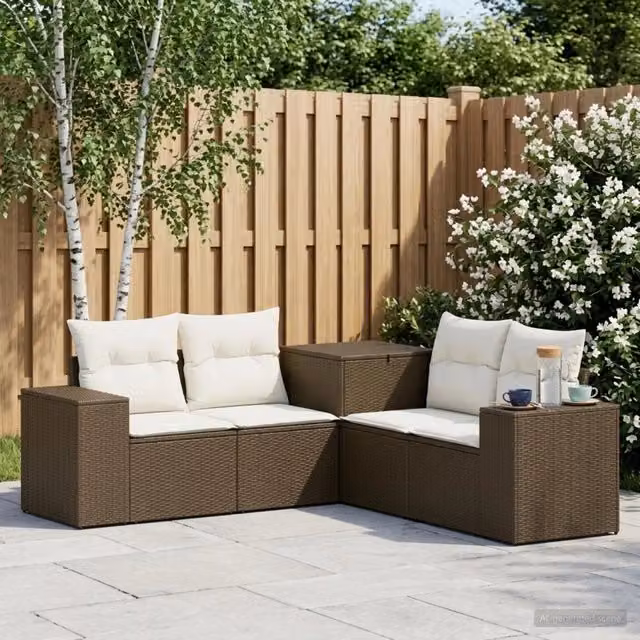 Set di divani 5 pz Marrone e Bianco Crema 200 x 200 x 85 cm 3447916