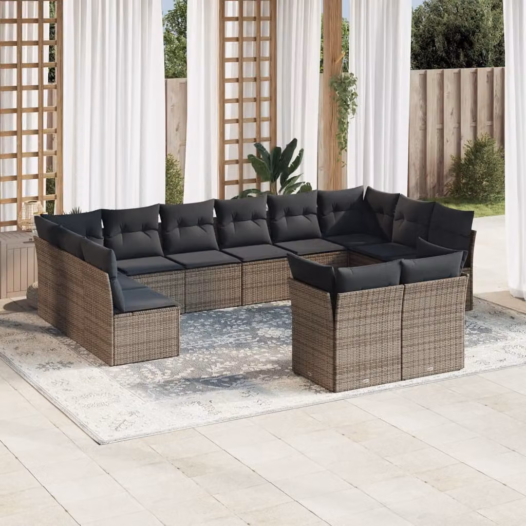 Set di divani da giardino vidaXL in polyrattan grigio con cuscini, design moderno a forma di U per esterno – 1