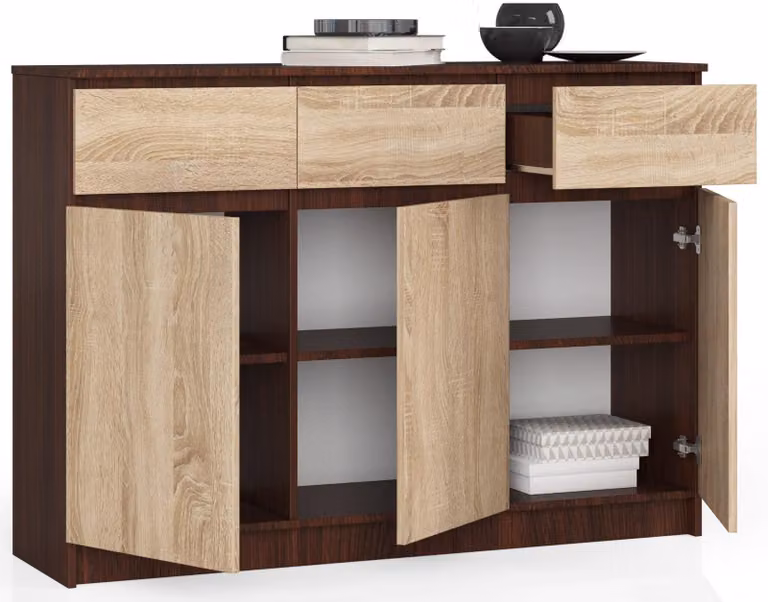 Comò da 138 cm con 3 cassetti e 3 ante, credenza, mobile da 99 cm di altezza