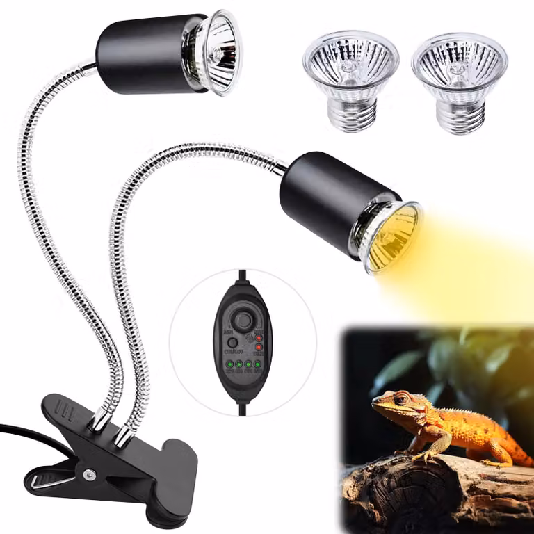 Lampada riscaldante a due teste – lampada per rettili con 2 lampade UVB da 25 W e 50 W