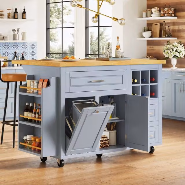 Carrello da cucina REDOM con piano ribaltabile in MDF e metallo, Blu, L: 143 cm, P: 75 cm, H: 91 cm