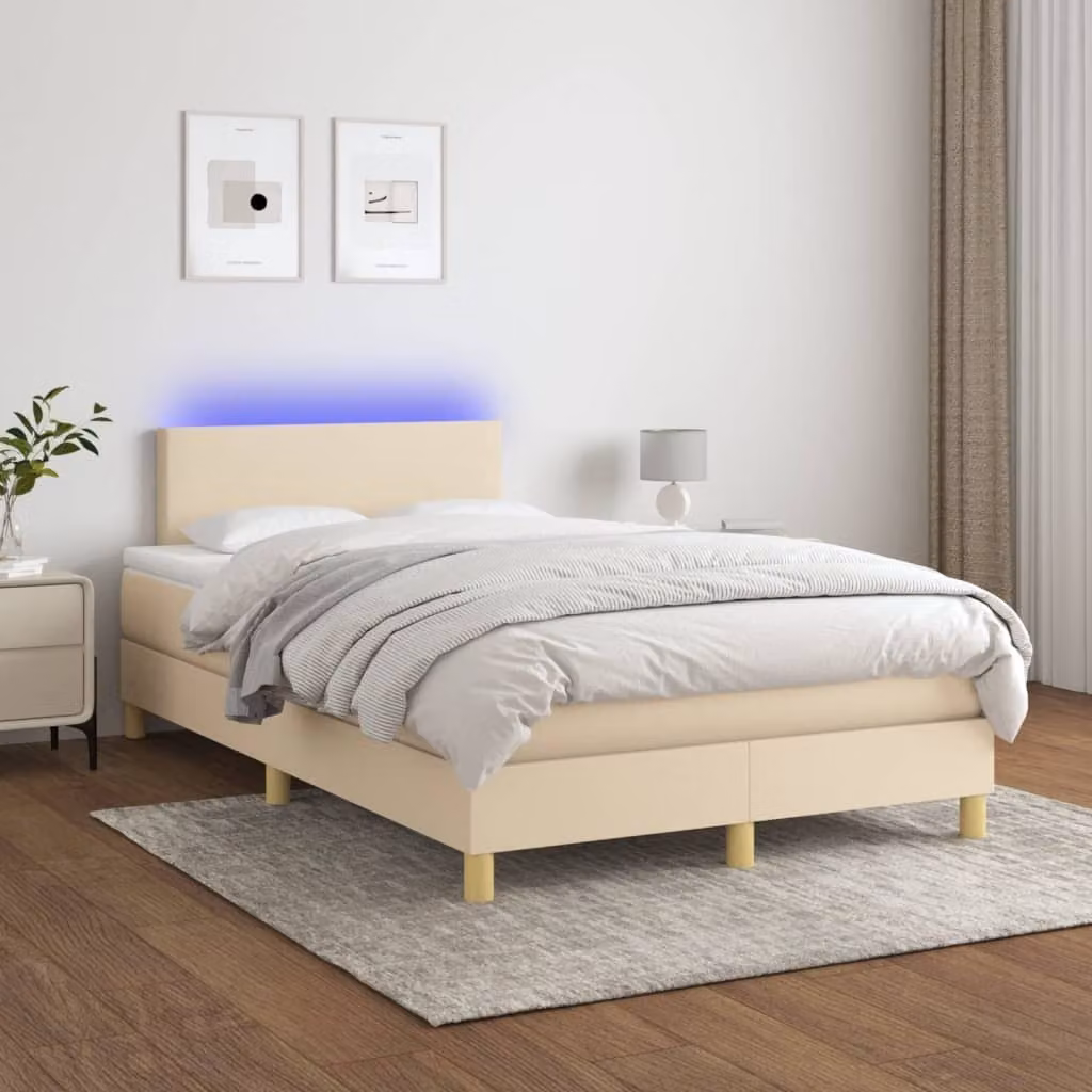 Maison Exclusive - Letto a Molle con Materasso e LED Crema 120x200cm in Tessuto