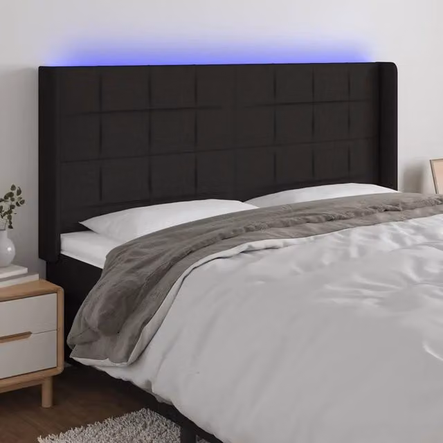 Testiera con LED e porta USB vidaXL in tessuto nero, L: 163 cm, P: 16 cm, H: 118-128 cm – 1