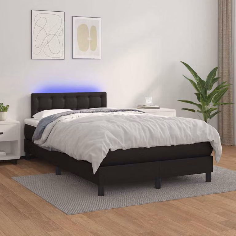 vidaXL Giroletto a Molle con Materasso e LED Nero in Similpelle, L/P/H: 120 x 200 cm