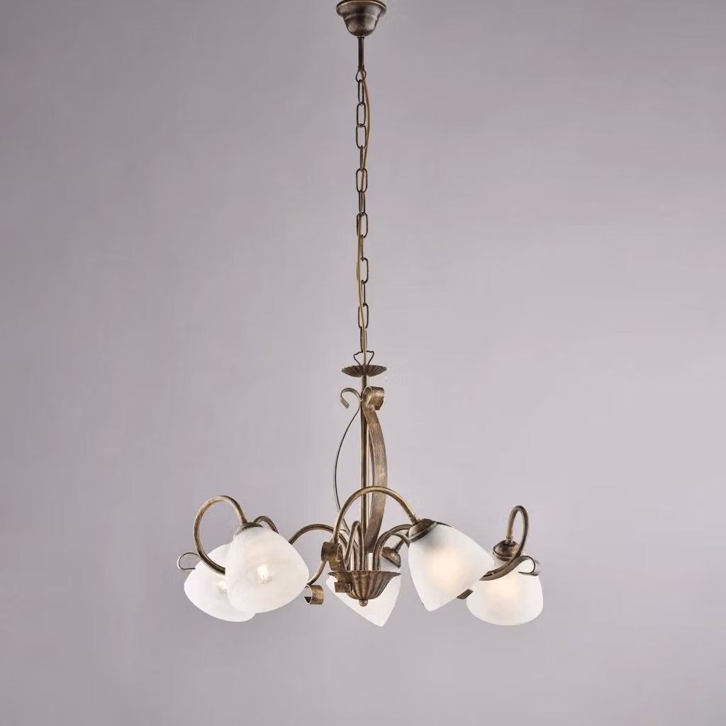Lampadario Classico Belight in Ferro Marrone e Oro con 5 Luci e Vetro Bianco – 2
