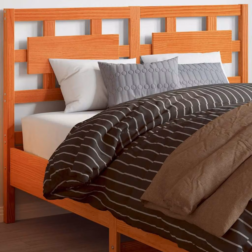 Testiera per letto vidaXL in legno massello di pino color marrone cera stile rustico L: 140,5 cm, H: 8,5 cm, P: 100 cm