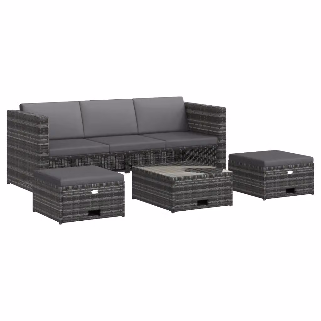 Set Divani da Giardino vidaXL 4 Pezzi con Cuscini e Tavolino in Polyrattan Grigio – 2