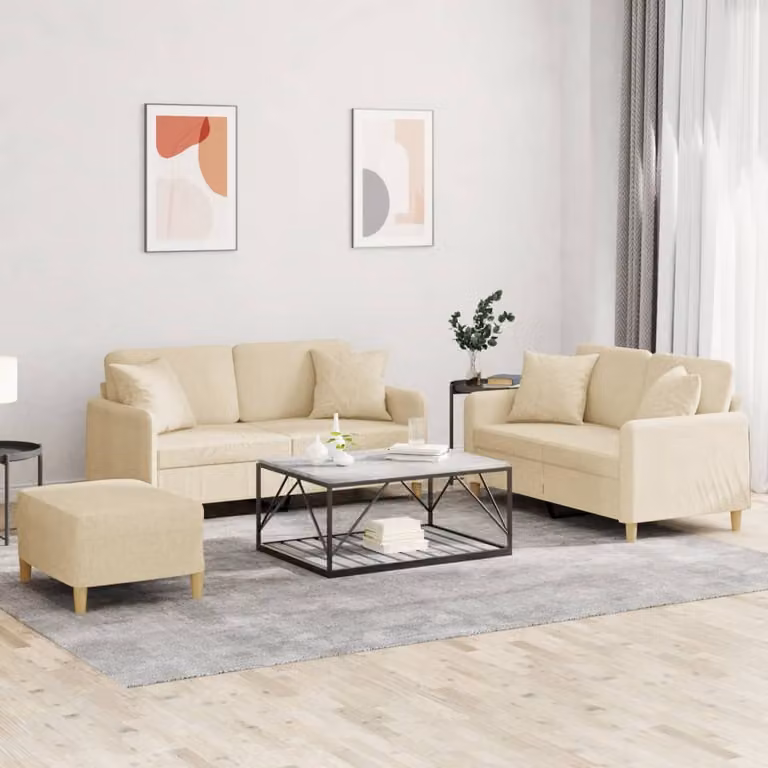 Set di divani 3 pezzi vidaXL in tessuto beige con cuscini per soggiorno