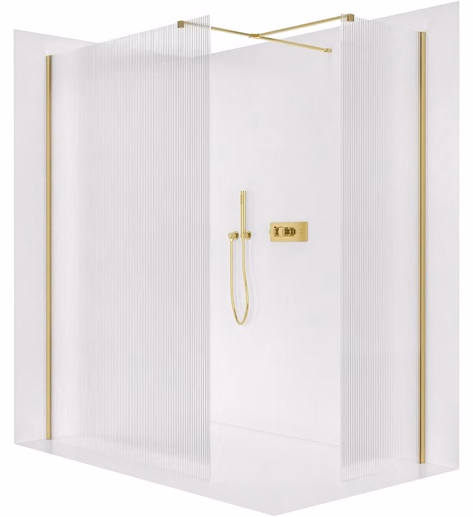 Pannello doccia angolare Walk-in Onyx T, destro/sinistro - 8 mm - profilo rettangolare - dorato, vetro smerigliato - 160x60x200 cm