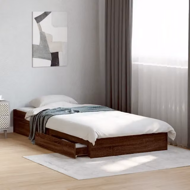 Giroletto Cassetti-Struttura Letto con contenitore Rovere Marrone 75x190 cm Legno Multistrato 639034