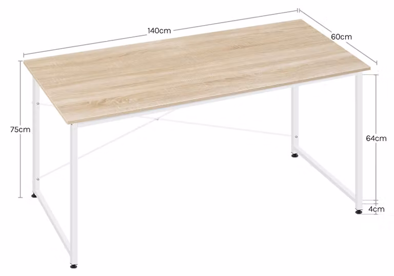 Scrivania per computer - Scrivania per laptop - 140 x 60 cm - Struttura in metallo - Rettangolare - Richiede montaggio - Finitura in rovere chiaro
