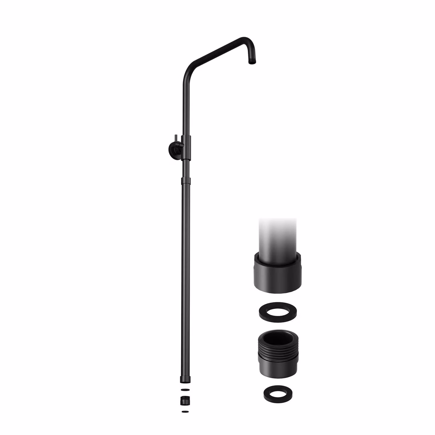 JOHO Asta doccia regolabile in altezza con adattatore filettato, accessori per sistemi doccia in acciaio inox Colonna doccia Tubo doccia per doccia a pioggia Asta a muro Braccio doccia Nero
