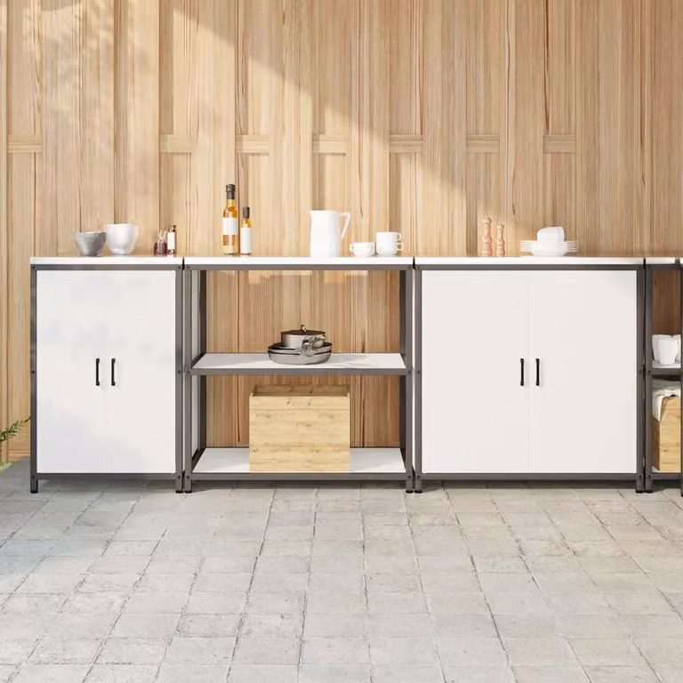 vidaXL Mobile Unità a Parete per Cucina in Metallo Bianco con Ante a Battente e Ripiani Interni L: 92 cm, P: 50 cm, H: 73,14 cm