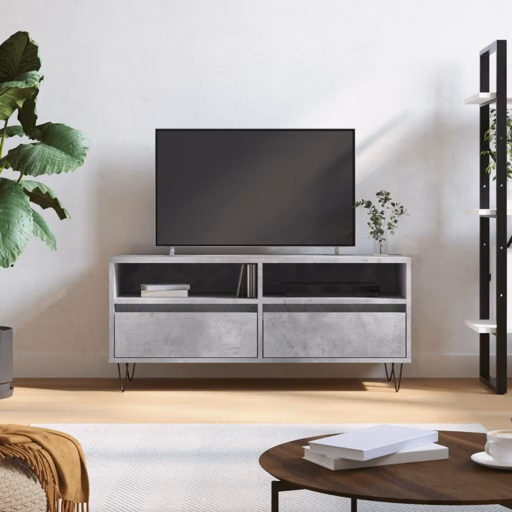 Mobile per TV moderno vidaXL in legno e metallo, Grigio Cemento, L 100 x P 34,5 x H 44,5 cm