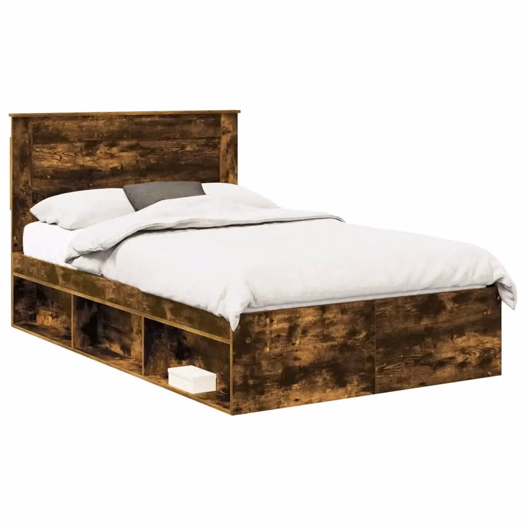 Struttura del letto moderna vidaXL in pino massello e legno, colore rovere fumé, L 120 x P 200 cm – 2