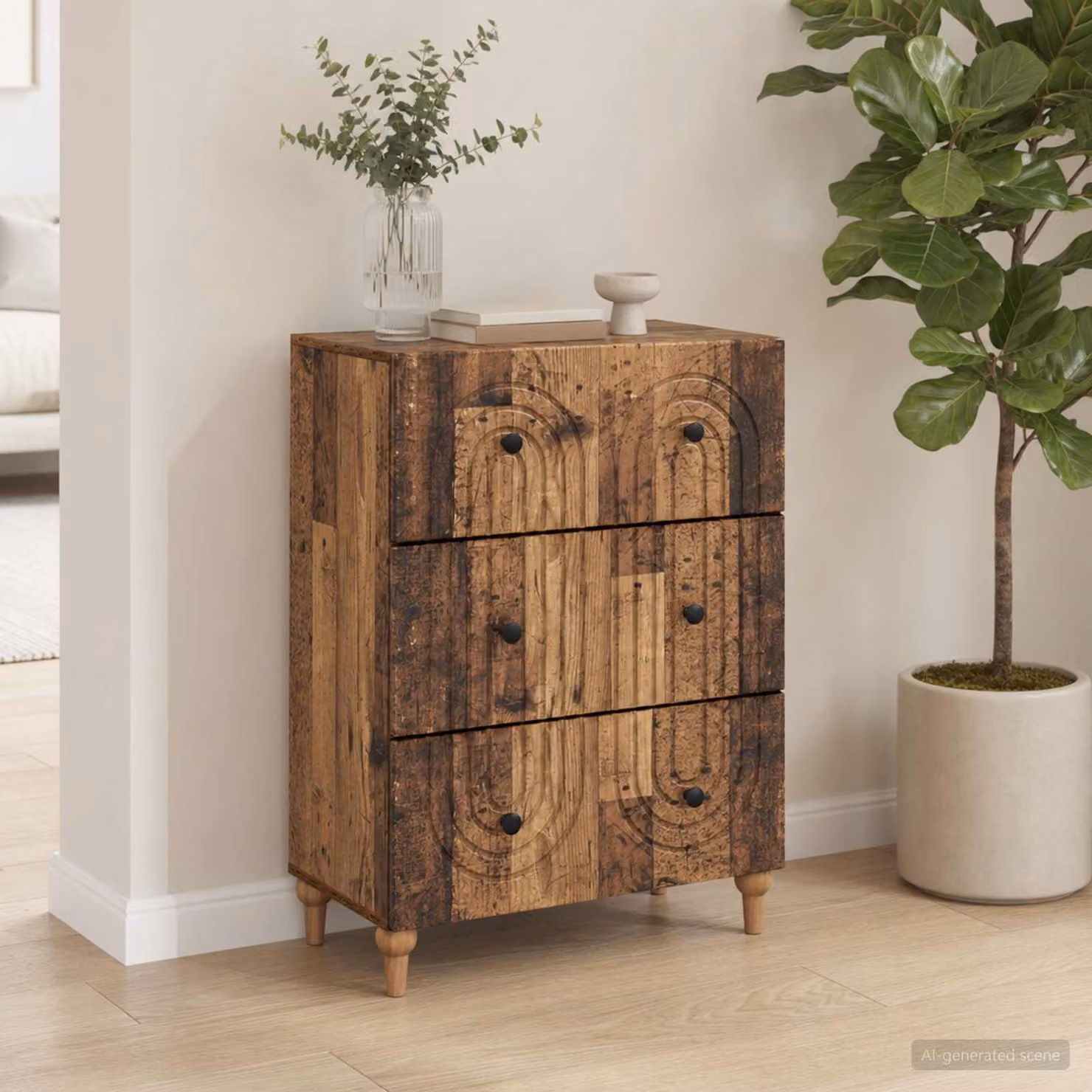 Carrello con cassetti vidaXL in legno color marrone antico L: 66 cm, P: 34,5 cm, H: 90 cm