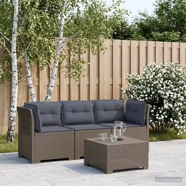 Divano da esterno-Divano da Giardino 3 posti con cuscini in look rattan PP 340058