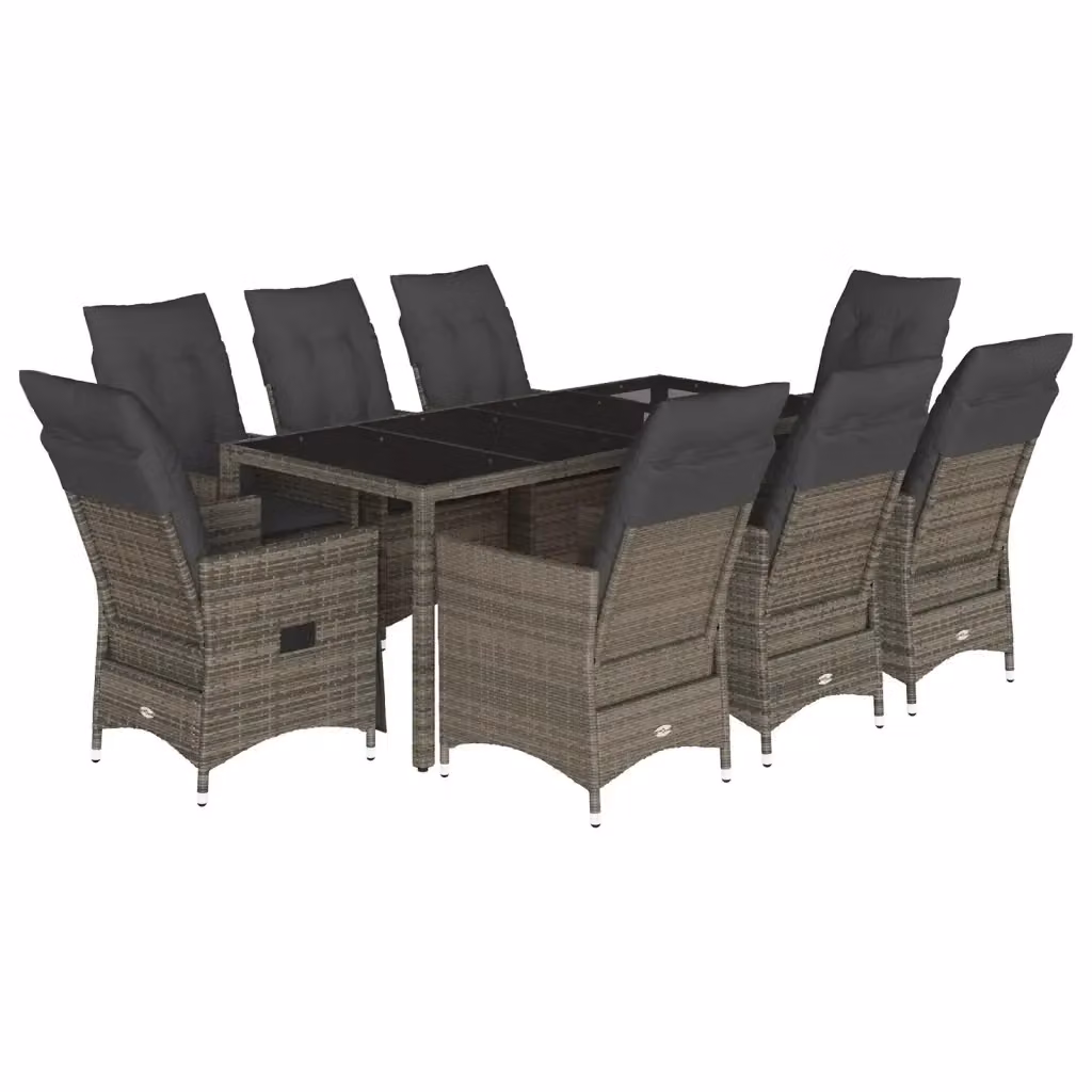 Set da pranzo da giardino vidaXL in polyrattan e vetro grigio con 9 pezzi – 2
