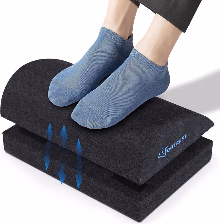 Poggiapiedi regolabile sotto la scrivania - poggiapiedi ergonomico con chiusura in velcro per un'altezza opzionale - base in memory foam e antiscivolo per la casa, l'ufficio e i viaggi in aereo.