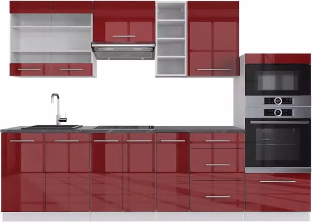 Cucina componibile moderna Vicco Fame-Line Bordeaux lucido e Bianco L: 280 cm