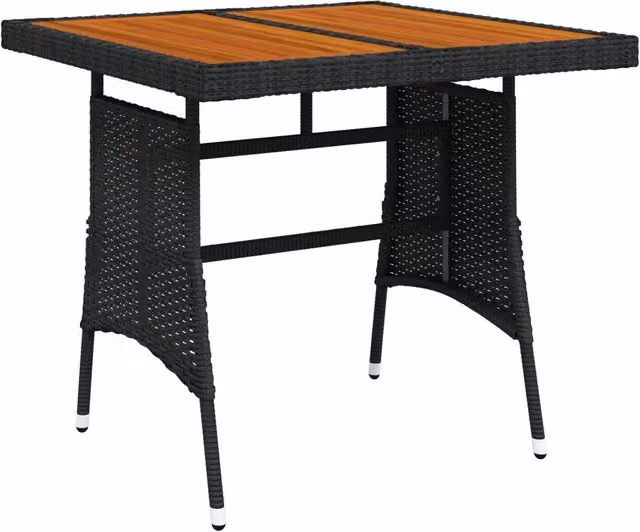 Tavolino da esterno quadrato nero in polyrattan e legno di acacia L/P/H: 70 x 70 x 72 cm