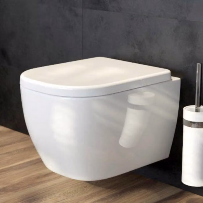 OLTENS, vaso sospeso a filo con scarico profondo, modello PureRim, dimensioni 34,5 x 50 cm, set comprensivo di copriwater
