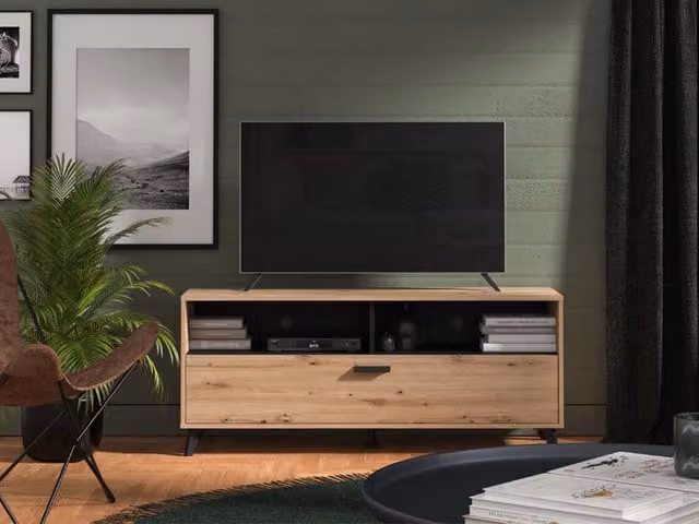 DMORA Mobile Porta TV Platania con 3 Ripiani in Rovere Nodi Marrone L: 137.5 cm, P: 40 cm, H: 57.5 cm