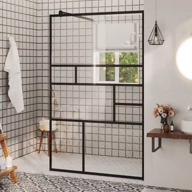 Parete Doccia Walk-in vidaXL in Vetro Trasparente con Profilo Nero L: 100 cm, H: 195 cm