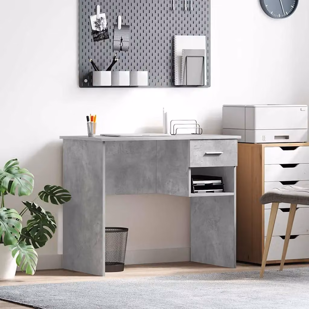 Scrivania moderna vidaXL in legno ingegnerizzato grigio, L 90 x P 49 x H 75 cm