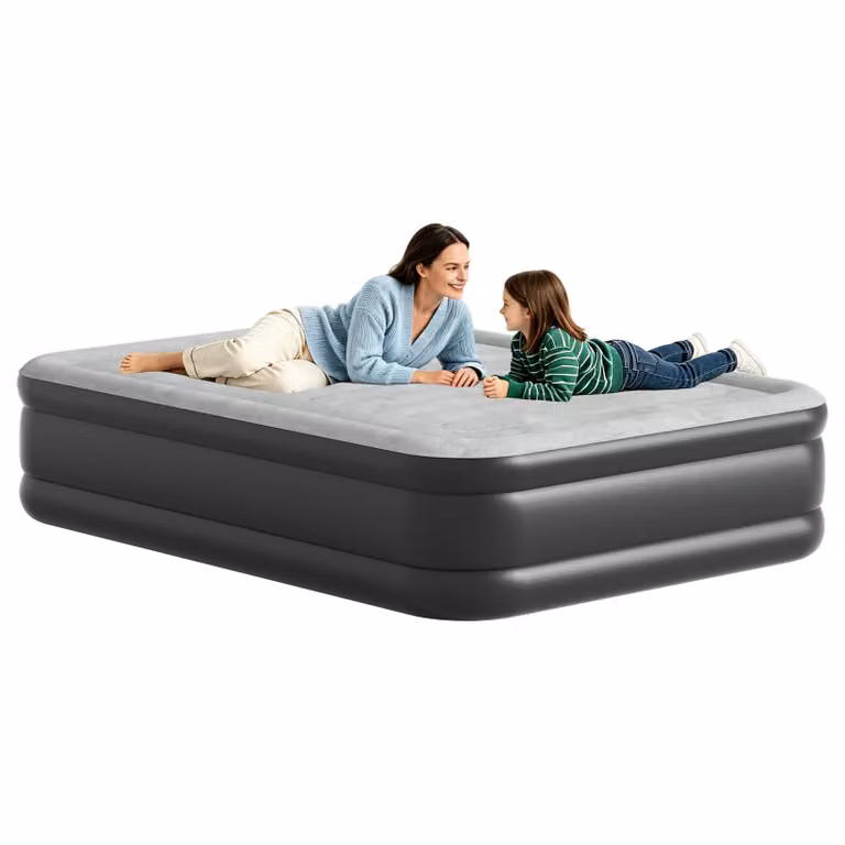Letto gonfiabile autogonfiante QEENTOE con pompa elettrica integrata, materasso gonfiabile per ospiti, ideale per campeggio e uso domestico, completo di borsa per il trasporto, capacità di carico fino a 300 kg, dimensioni 203 x 152 x 46 cm