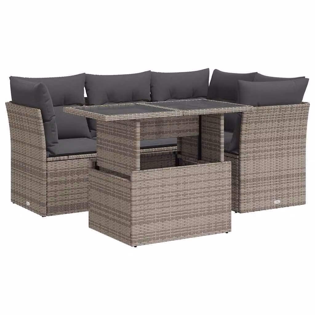 Set Divano da Giardino 5 pz con Cuscini Grigio in Polyrattan