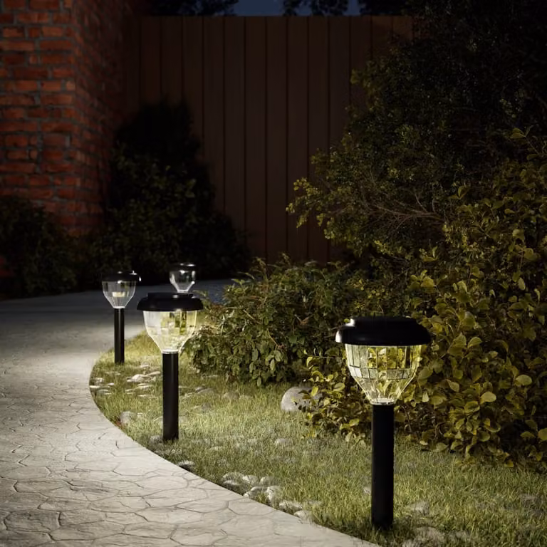 Set di 4 luci solari LED vidaXL per percorsi da giardino con picchetti, multicolore RGBW e bianco caldo, con sensore crepuscolare e protezione IP44