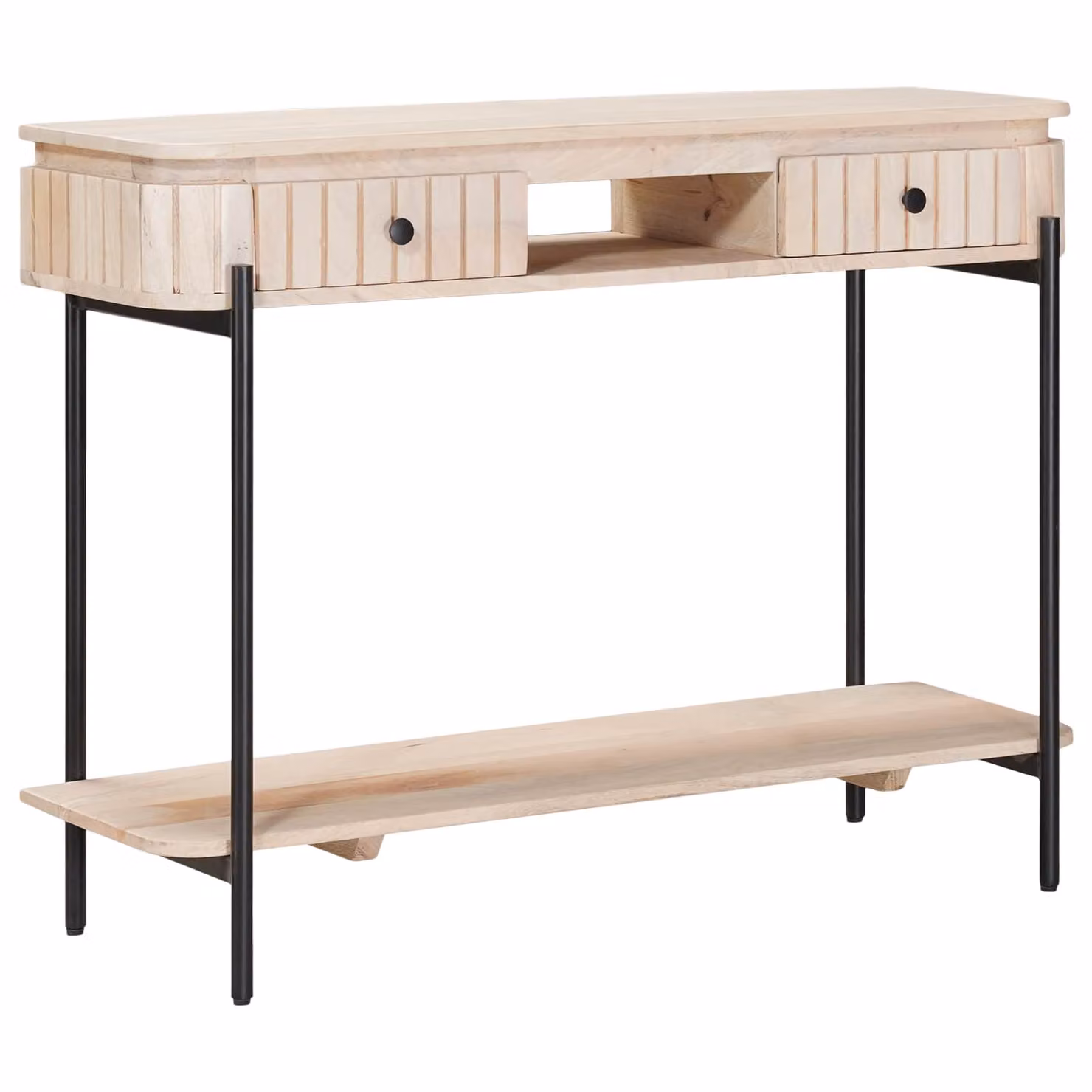 vidaXL Tavolino moderno in legno di mango rettangolare Bianco, Beige, Nero L/P/H: 100 x 30 x 76 cm