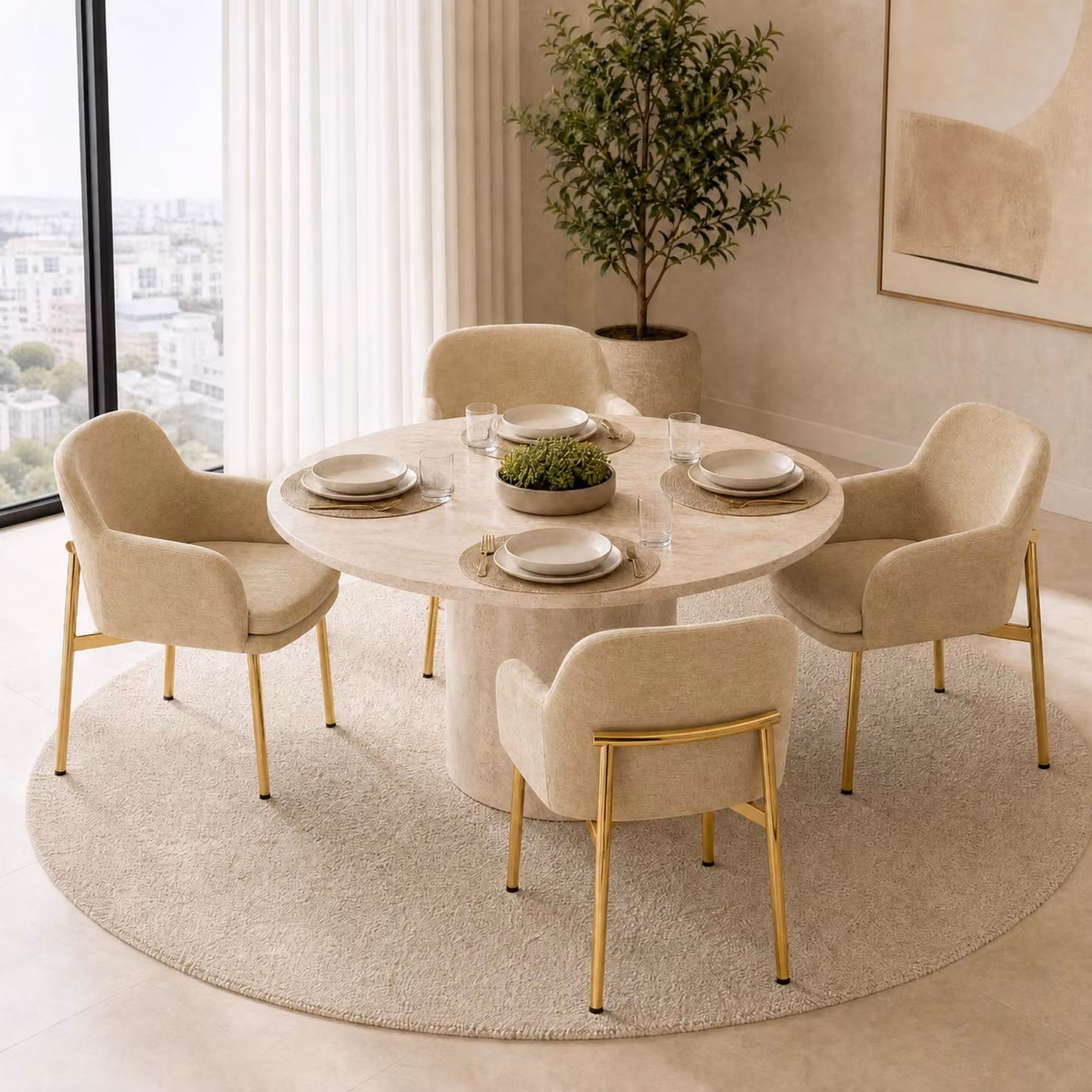 Set di 4 sedie da pranzo Flieks con braccioli, regolabili in altezza, imbottite, ideali per la sala da pranzo, la cucina o come sedie da cucina. Dimensioni: 61x59x78,5 cm. Colore: marrone