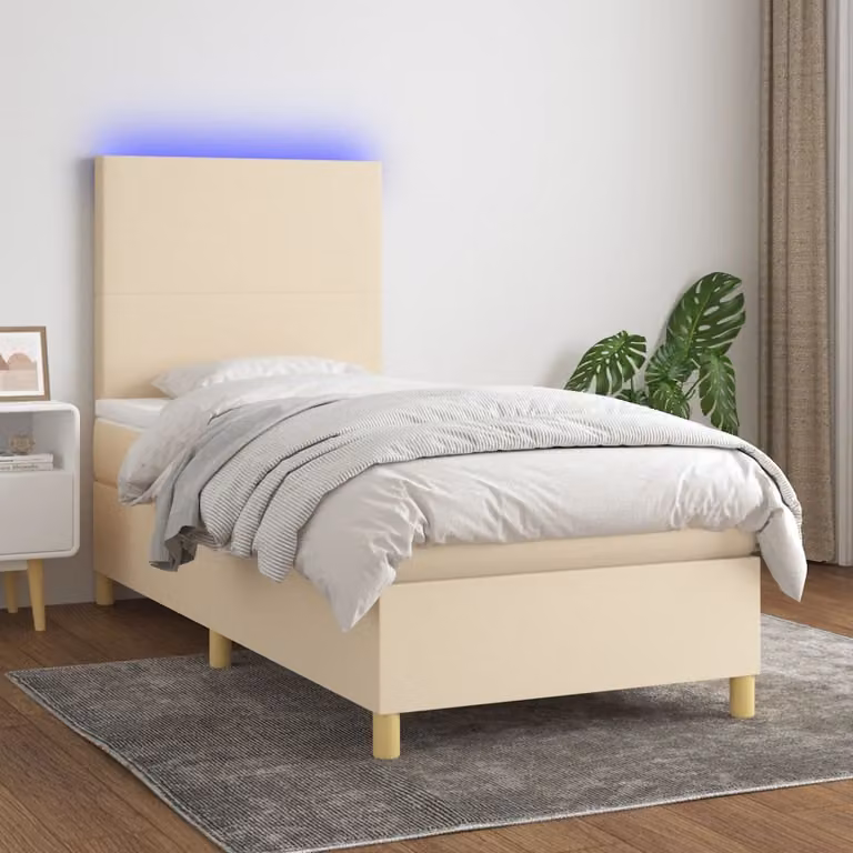 Maison Exclusive - Letto a Molle con Materasso e LED Crema 90x190 cm in Tessuto